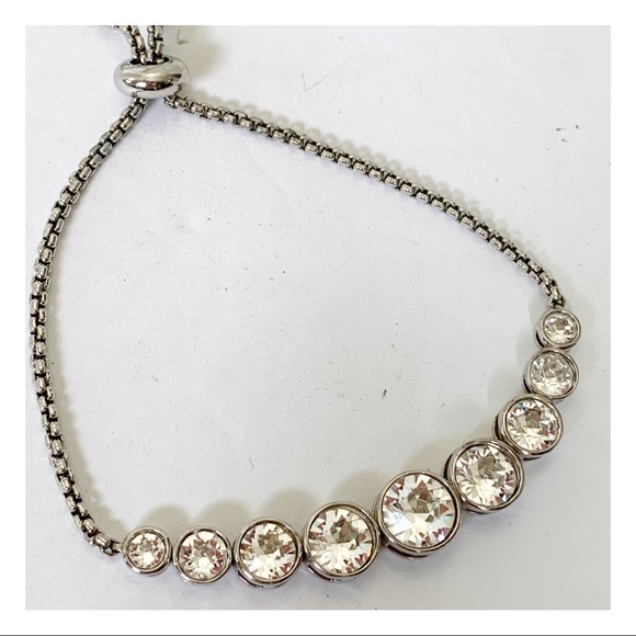 bezel set sparkling crystal slider clasp silver tone  bracelet holiday formal - Picture 2 of 16